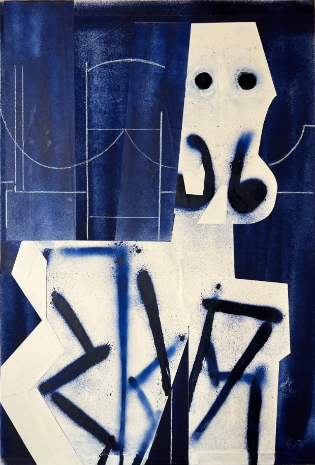 cheval sur mur bleu 2022- 73 x 50 cm -mixed media on canvas